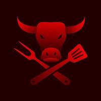 grill rojo abstracto con cabeza de vaca logo diseño vector icono símbolo ilustración
