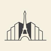 eiffel tower with building city line logo symbol icon vector graphic design illustration