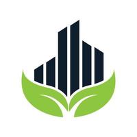 leaf green with building skyscraper logo vector icon illustration design