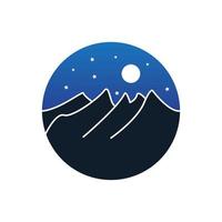 ilustración noche de montaña y cielo y luna en diseño circular vector