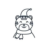 illustration cute cartoon tiger with hat line logo icon vector