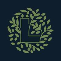 letra l con hoja verde jardín naturaleza ornamento logo vector icono diseño