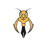 animal insecto abeja dibujos animados lindo con lápiz logotipo símbolo icono vector gráfico diseño ilustración