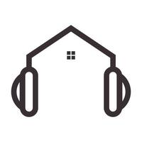 hipster línea casa con auriculares logo vector símbolo icono diseño ilustración