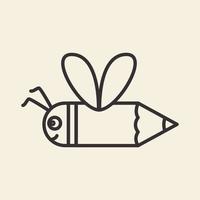 pencil lines with honey bee cute logo symbol vector icon graphic design illustration