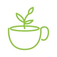 taza de té de hoja verde línea simple logotipo vector icono símbolo diseño gráfico ilustración