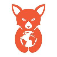 cute animal fox with earth logo symbol icon vector graphic design illustration