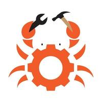 crabs with equipment tools hammer gear logo vector icon illustration design