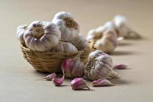 Garlic Cloves and Garlic Bulb in Basket photo