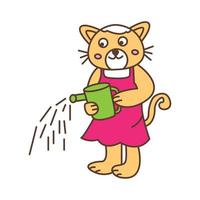 gato o gatito o gatito jardinería ilustración de vector de logotipo de dibujos animados lindo