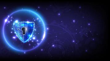 Futuristic glowing sphere of hologram padlock with keyhole-shield in personal data security. Cyber safety data or information privacy. Abstract technology background vector