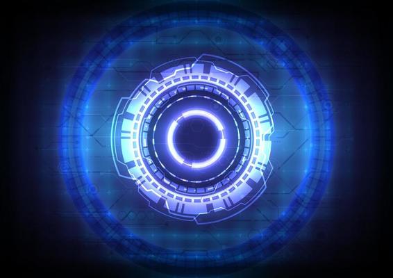 Futuristic Sci-Fi glowing HUD user. Digital infographic frame. Abstract hologram hi-tech background. Virtual reality technology connection of electric. Circle interface. Internet of data connection