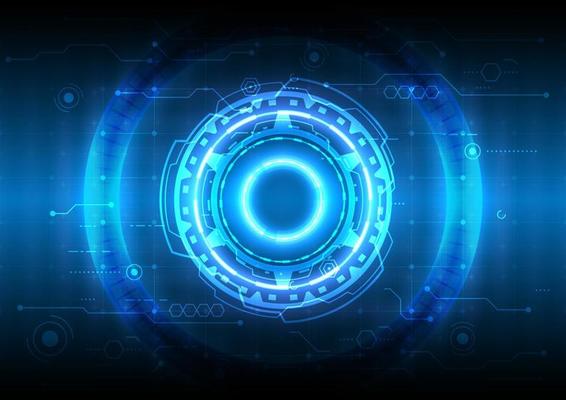 Futuristic Sci-Fi glowing HUD user. Computer digital igital infographic frame. Abstract hologram hi-tech background. Virtual reality technology electric innovation. Network of data connection