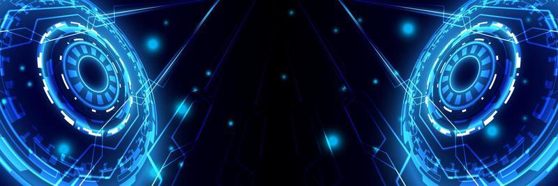 Digital particle of high computer. Futuristic Sci-Fi glowing HUD frame. Data engineering. Abstract hologram hi-tech background. Virtual reality holographic and circuit board