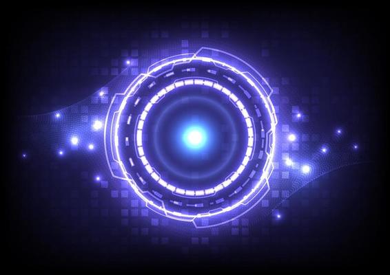 Futuristic Sci-Fi glowing HUD user. Digital infographic frame. Abstract hologram hi-tech background. Virtual reality technology electric innovation. Circuit board interface
