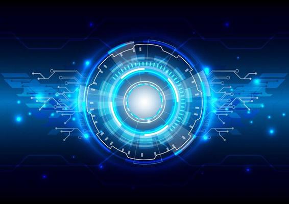 Lines and dots. Futuristic Sci-Fi glowing HUD element. Abstract hi-tech background. Head-up display interface. Virtual reality technology innovation screen. Circle engineer hologram