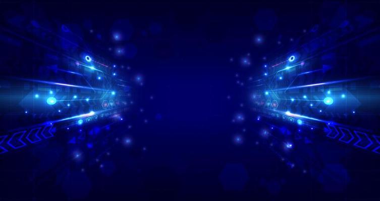 Perspective glowing speed arrow. Abstract futuristic high technology background. Internet motivation and connection to communicate of innovation. Landing page and space. Circuit lines of data computer