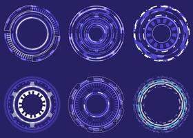 Futuristic Holographic circle of focus elements. Sci-fi round design. Military Collimator Sight. Collection of engineering HUD. Camera Viewfinder set vector