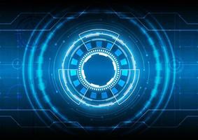 Futuristic Sci-Fi glowing HUD circle element. Abstract hi-tech background. Hologram particle of head-up display interface. Virtual reality technology of computer engineer. Space and placeholder vector