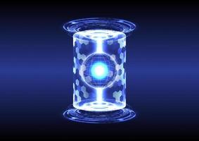 Portal and hologram science futuristic. placeholder and space. Sci-fi digital hi-tech in glowing HUD projector. Magic gate in game fantasy. Circle teleport podium. GUI and UI virtual reality vector