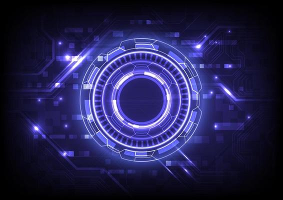 Futuristic Sci-Fi glowing HUD user. Particle of data engineer. Digital infographic frame. Abstract hologram hi-tech background. Virtual reality technology electric