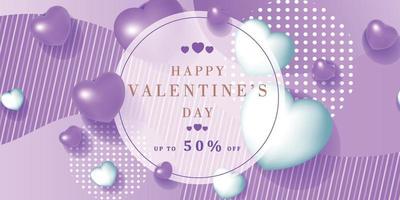 plantilla de cartel de venta de día de san valentín elegante decoración de globos de corazón 3d vector
