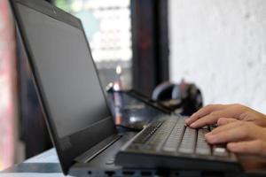 Businessman using computer and icon network connection data photo