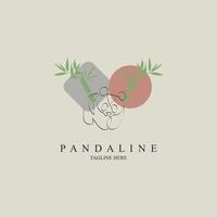 Panda bamboo line style  logo template design for brand or company and other vector