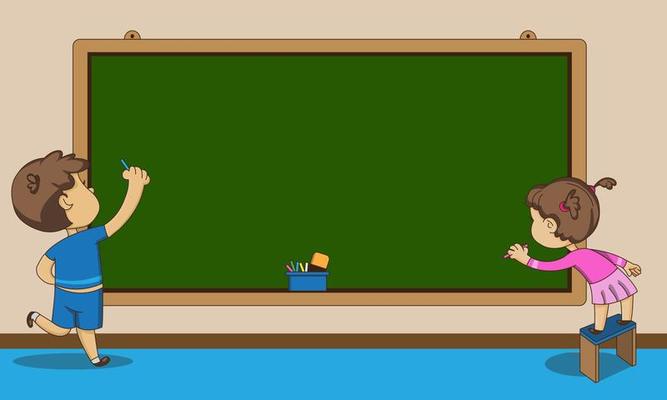 Cute Children With Empty Blackboard. Vector Graphic Illustration. Perfect for Background.