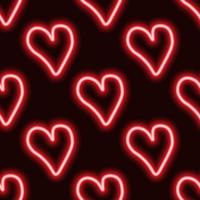 patrón de corazones de neón. patrón del día de san valentín. corazones rojos sobre fondo oscuro vector