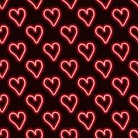 Neon hearts pattern. Valentine's day pattern. Red hearts on dark background vector