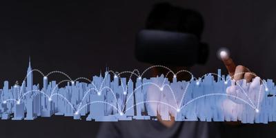 City plan with communication in a metaverse VR virtual world. photo