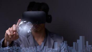 Ideas, inventions, starting a business with a virtual world of metaverse VR. photo