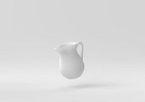 White Pitcher or milk jug floating in white background. minimal concept idea creative. monochrome. 3D render. photo