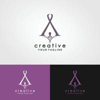 Creative initial letter A logo with circle hand drawn flower element. design vector illustration symbol template