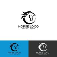 caballo negro, círculo, ilustración del logotipo, silueta vector