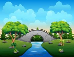 Cartoon of the stone bridge over the river vector