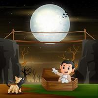 Cute a vampire and mummy cat in night landscape vector