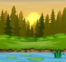 View of plants and trees at sunset background vector