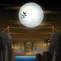 Halloween night with bridge and haunted graves vector