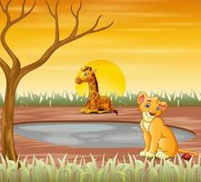 Animals cartoon sitting under the dry tree vector