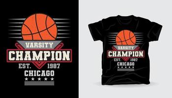 tipografía de campeón universitario con diseño de impresión de camiseta de baloncesto vector