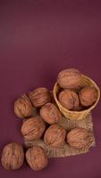 Closup photo of a walnut seed. Food that is good for brain and lower risk of heart disease.