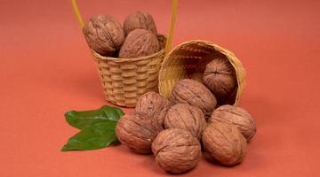 Closup photo of a walnut seed. Food that is good for brain and lower risk of heart disease.