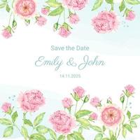 watercolor beautiful English rose flower bouquet garden square wedding invitation template background vector