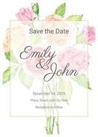 watercolor pink rose flower branch bouquet  wedding invitation card template collection vector
