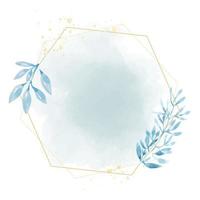 hand drawn blue leaf frame on watercolor blue splash background vector