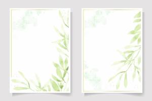 watercolor green leaf and golden glitter frame wedding invitation card template background  collection
