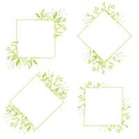 watercolor green leaves gold glitter wreath frame collection for logo or banner vector