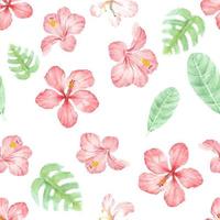 watercolor hand draw summer red hibiscus flower seamless pattern for fabricac or paper vector